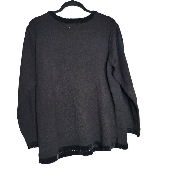 Vintage The Quacker Factory Holiday Christmas Tree Sweater Large Black Beaded Kn - Picture 2 of 6